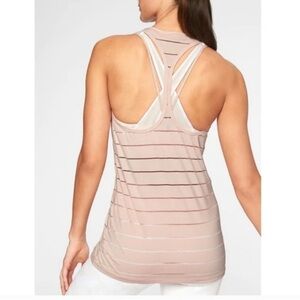 Athleta Chi Pink Striped Racerback Semi Sheer Tank Top Activewear Running Yoga L